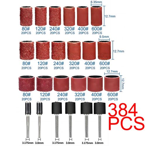 384PCS Drum Sanding Kit For Grit Nail Drill Bits Dremel Accessories Rotary Tools — image 6