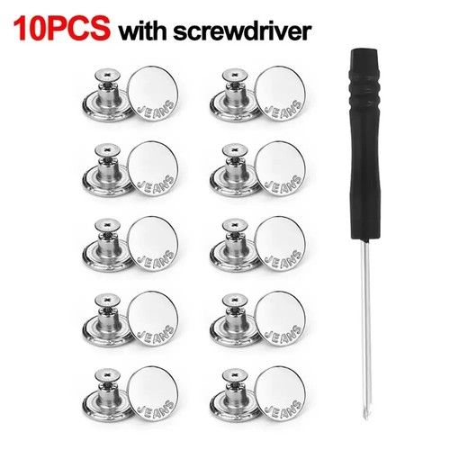 Metal Jeans Buttons Replacement Kit with Hand Screwdriver 17mm Buttons