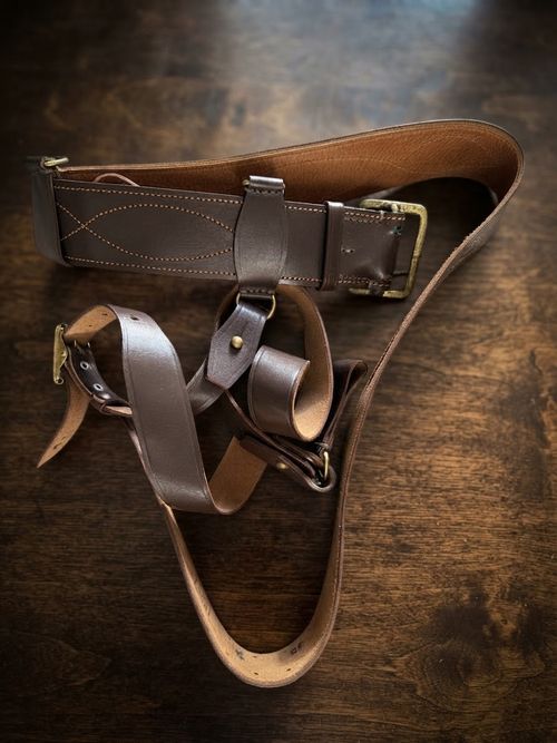 Vintage Soviet Officer Leather Belt & Shoulder Strap 1972 Brass — image 1
