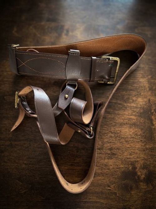 Vintage Soviet Officer Leather Belt & Shoulder Strap 1972 Brass