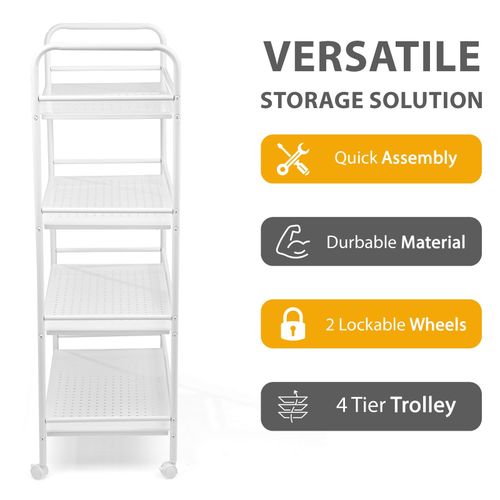 Large Beauty Trolley Cart 4 Shelves Salon Spa Storage Trolley on Wheels White — image 3