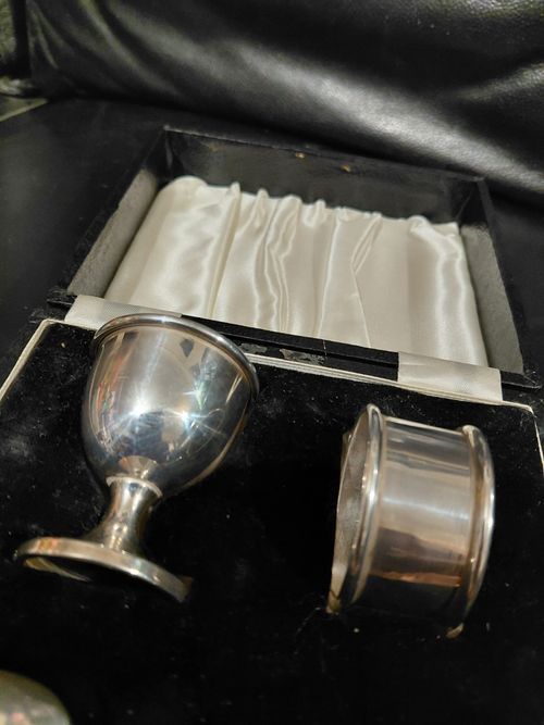 Sterling Silver Eggcup Set Spoon Napkin Ring Birmingham 1957 — image 2