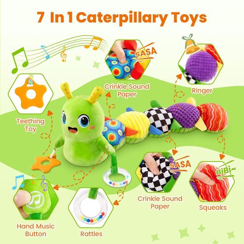 Baby Toys 0-12 Months Musical Caterpillar Sensory Toys Washable Teething Rattle — image 6