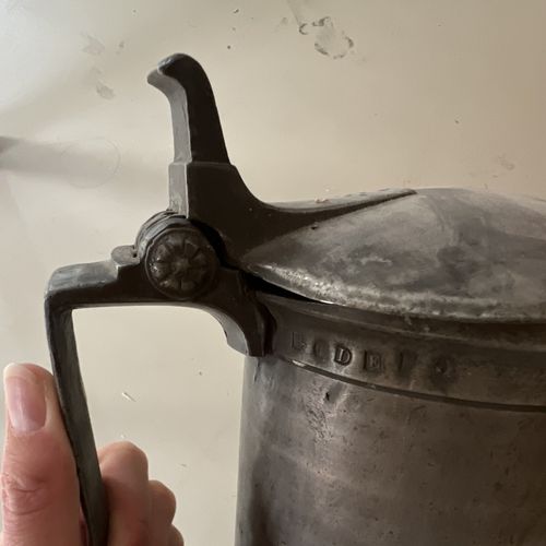 Antique French Pewter Double Litre Measure Jug Pichon Saint-Lo Normandy Lid 1860 — image 15