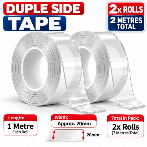 2x Nano Double Sided Tape Heavy Duty Clear Sticky Mounting Gel 2m Total