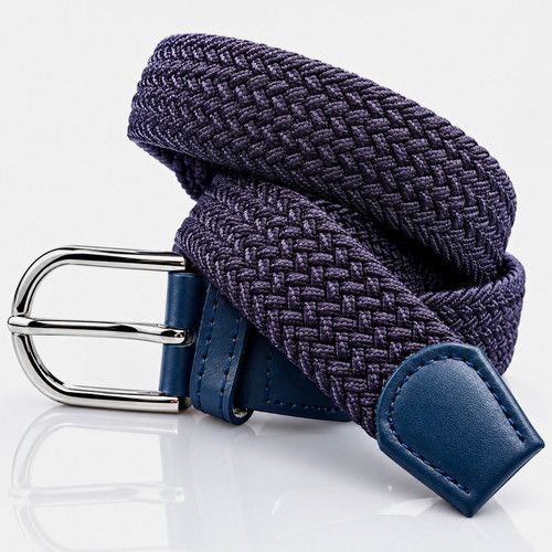 Unisex Blue Woven Elastic Belt 102cm 3.3cm Adjustable Stretch Alloy Buckle