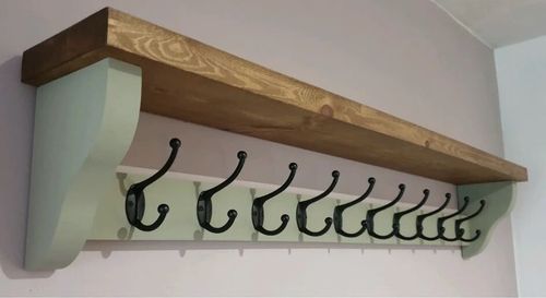 Coat Rack+Shelf Handmade Wall Mounted Floating Double Hooks Rustic  Farmhouse  — image 8