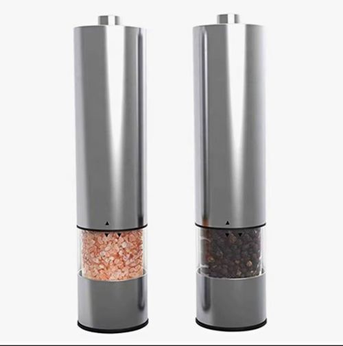 Electric Salt & Pepper Grinder Set 2pc Stainless Steel Battery LED 7.3in