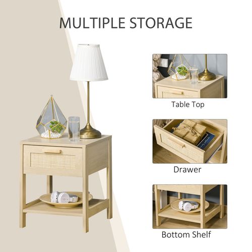 Bedside Table Nightstand W/ Rattan Drawer Storage Shelf — image 5