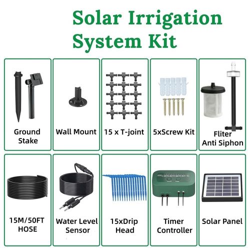 50FT Solar Irrigation System,Solar Drip Irrigation + 15 Drippers Watering System — image 9