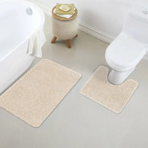Luxury 2Piece Bath Mat Set Large Bathroom Rug Anti Slip Toilet Rug Pedestal Set