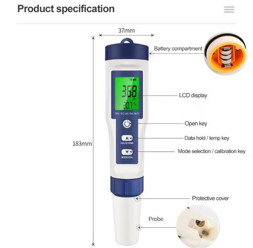 Multifunction Digital Water Quality Tester PH TDS EC Salinity Temp Meter LCD — image 5