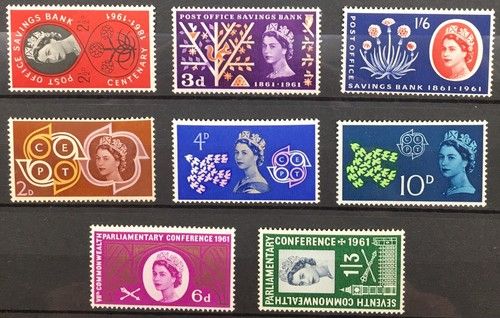 GB QEII 1961 Full Year set of 8 Commemoratives SG623 - SG630 MNH