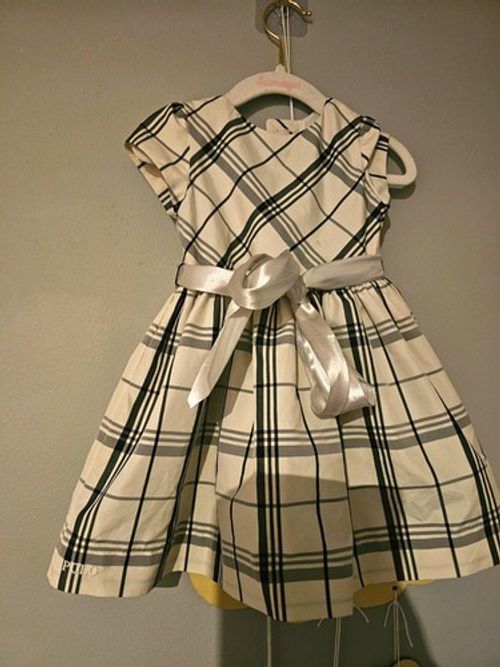 Ralph Lauren Girls Plaid Fit & Flare Taffeta Bow Dress 9-12 Months