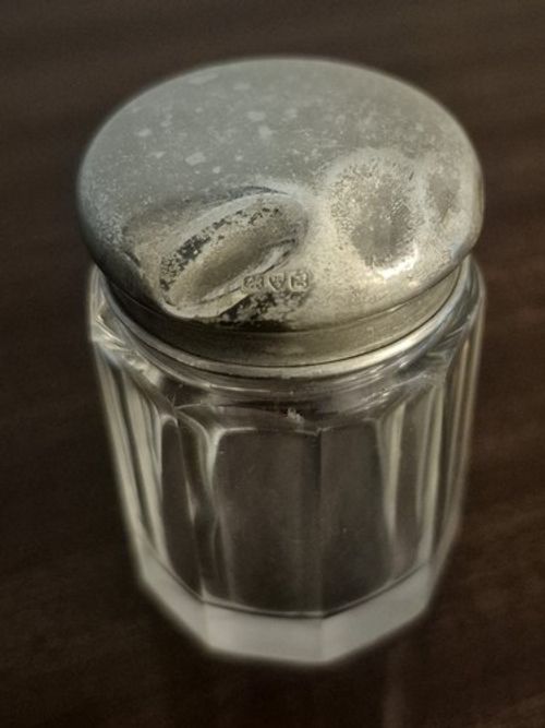 Small Silver Topped Glass Vanity Jar - Hallmarked Chester 1910
