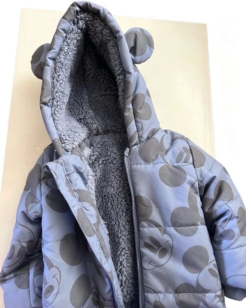Disney Baby Snowsuit / Pramsuit Blue and Grey Micky Mouse 6-9 Months With Hood — image 4