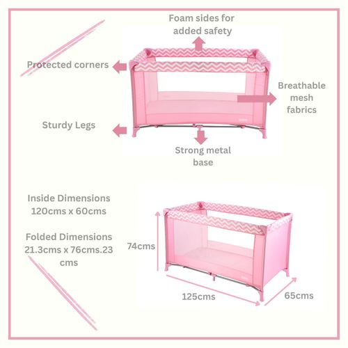 Babyco Travel Cot Crib Playpen -Pink Wave — image 3