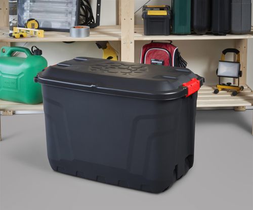 Storage Box with Lid & Wheels Strata Heavy Duty Large, Lockable, 190L - Black — image 5