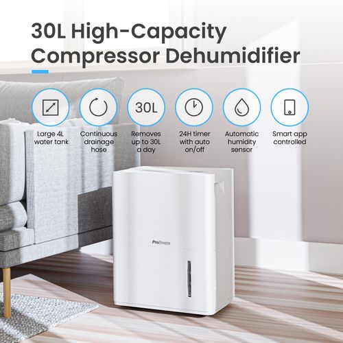 Pro Breeze 30L Smart Dehumidifier with Digital Display & Continuous Drainage — image 2