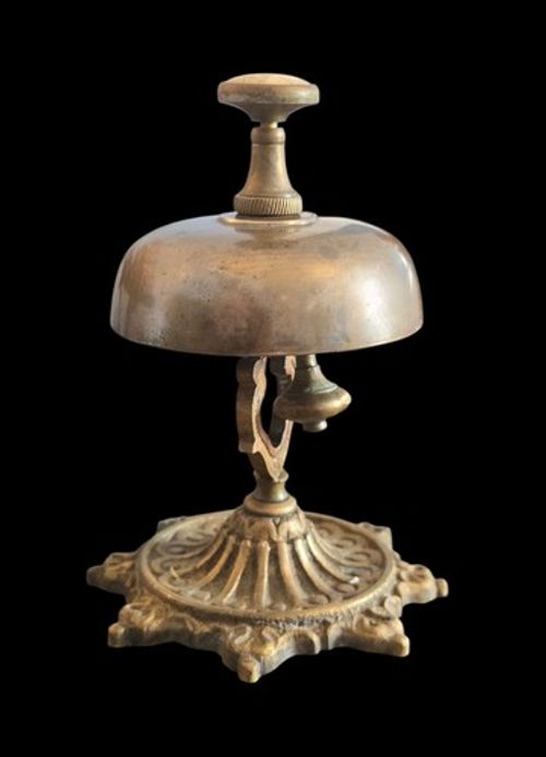 Antique Brass Desk Bell - hotel/desk/shop bell w/marble accents late Victorian