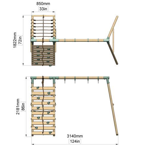 Double Wooden Swing Set With Climbing Wall - Boulder Brook I Waltons — image 8
