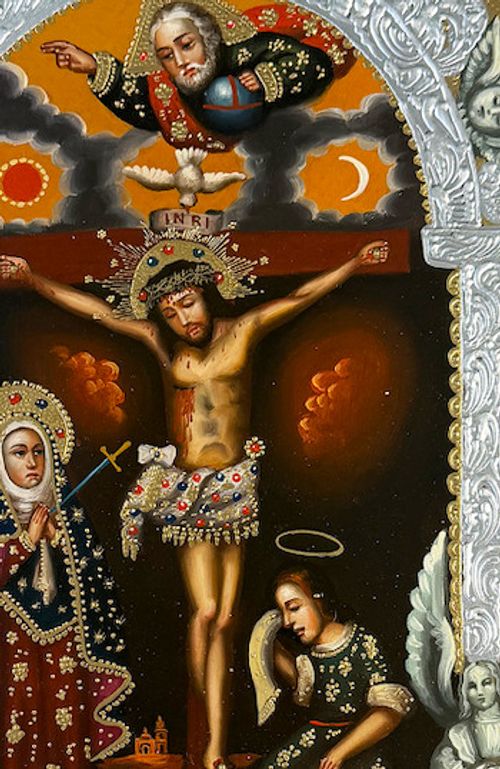Cusco School Original Oil Painting The Crucifixion of Jesus — image 2