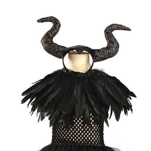 UK Set Kids Maleficent Cosplay Costume Dress Headband Girl Halloween Outfit* new — image 6