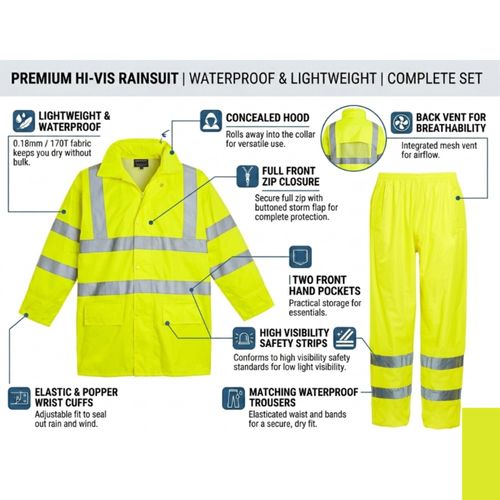 Hi Vis Rainsuit Waterproof Workwear Jacket Trousers Hi Viz Rain Suit Unisex Set — image 6