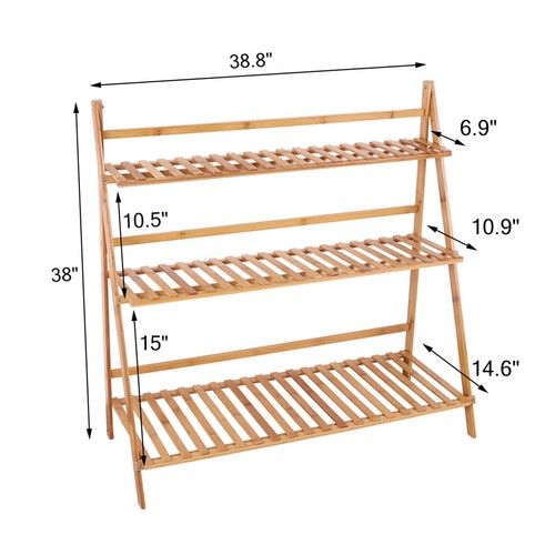 Wisfor 3Tier Bamboo Plant Stand Ladder Garden Rack Folding Display Hanging Shelf