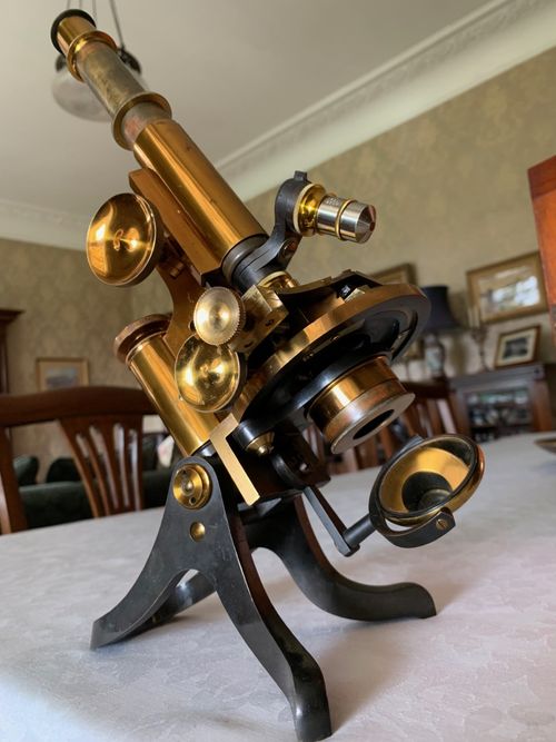Antique Henry Crouch Histological Brass Microscope - circa 1887, Cased — image 3