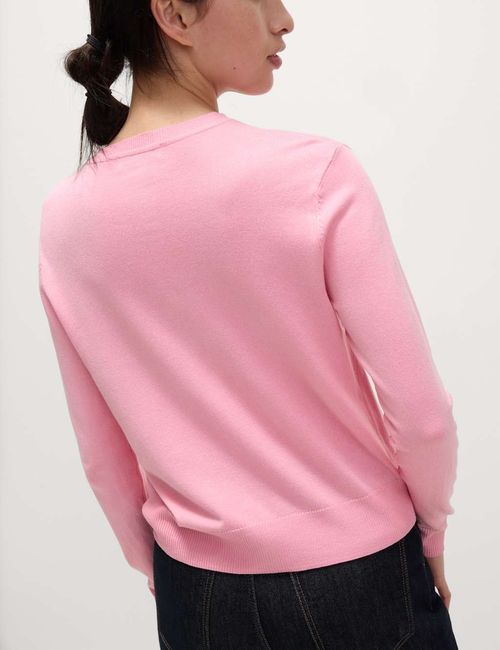 Marks & Spencer Womens Viscose Crew Long sleeved Button Cardigan in Petal Pink — image 6