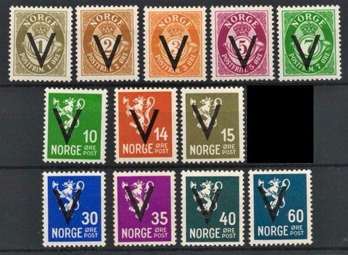 WWII Norway MNH V-stamps Year 1941 with wm (CV: 34 USD)