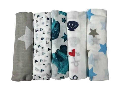 Large Baby Muslin Squares Swaddle Burp Cloths 100% Cotton Towels 5pcs 70 x 70cm