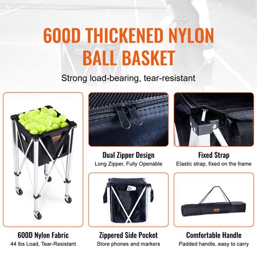 VEVOR Tennis Ball Hopper Basket Teaching Tennis Ball Cart with Wheels 180 Balls — image 3
