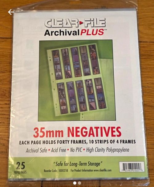 Clear File ArchivalPLUS 35mm Archival Negative Pages Acid-Free 25 Refill