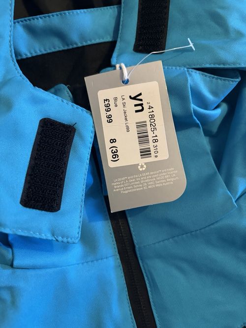 LA Gear Womens Hooded Insulated Ski Jacket Blue/Black Size 8 Zip Pockets — image 4