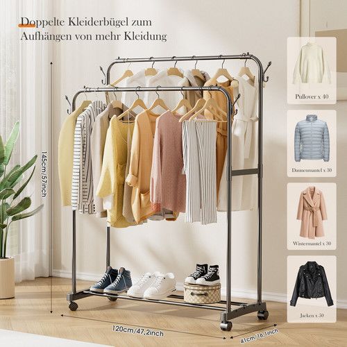 Heavy Duty Double Clothes Rail Hanging Rack Garment Display  Stand Shoes Storage