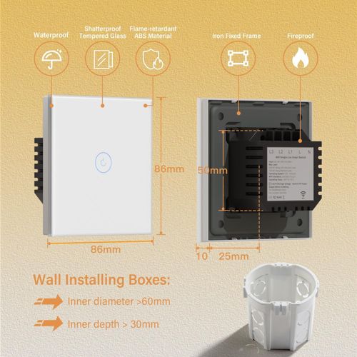 Smart Light Switch,Wifi Touch Wall Switches with Glass Panel,Alexa Switch with L — image 4