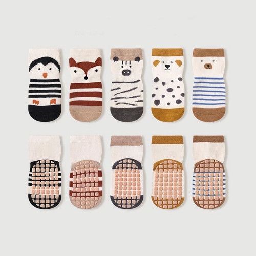 5 Pairs Kids Non Slip Socks Cute Cartoon Baby Boys Girls Toddler Floor Socks