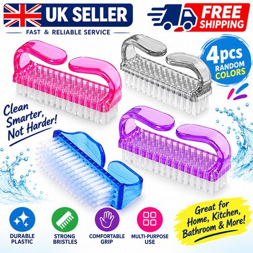 4PCS Handheld Cleaning Scrub Brush Strong Bristles Bathroom Kitchen UK