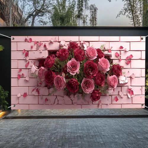 Rose Flower Garage Door Banner Pink Brick Floral Garage Banner Cover Backdrop XS — image 8