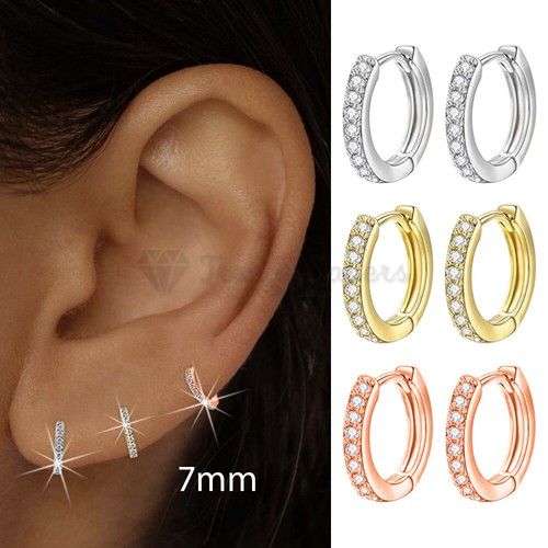 Hypoallergenic 925 Silver Small Cubic Zirconia Huggie Cartilage Hoop Earrings