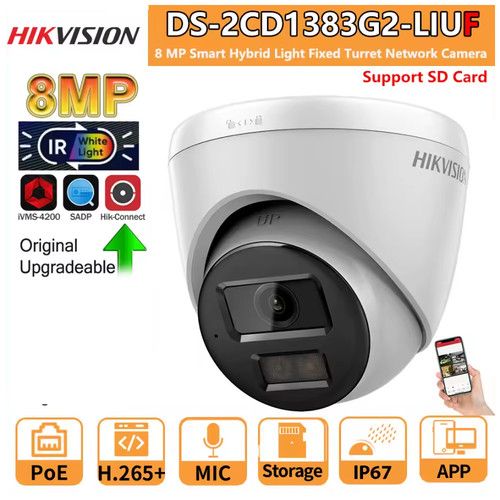 Hikvision 4K 8MP Smart Hybrid Light POE IP CAMERA DS-2CD1383G2-LIUF Mic, SD CARD