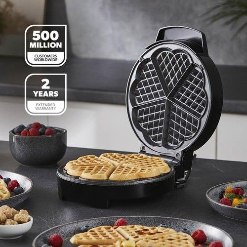 GEEPAS Waffle Maker Iron Heart Shape Non Stick 5 Belgian 1000W Machine Baking