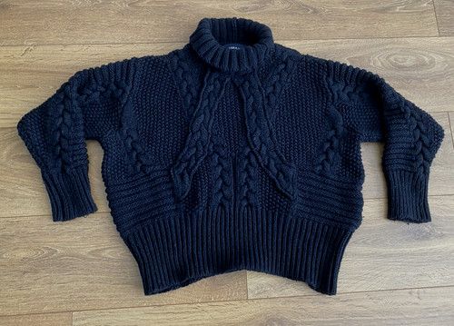 Zara Knit Black Chunky Oversized Cable Knit Roll Neck Jumper Size S