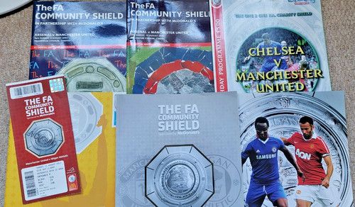 Bundle of 6 Charity Shield Football Programmes + ticket stub Manchester United