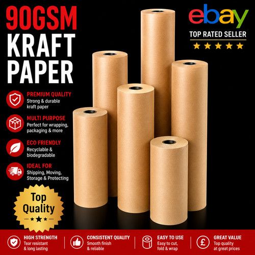 Kraft Paper Wrapping Rolls Sizes: 450mm, 500mm,600mm,750mm,900mm Brown 90GSM