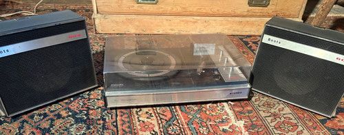 Philips Boots 604 portable record player turntable with speakers.