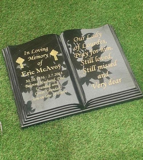 PERSONALISED HEADSTONE OPEN BOOK BIBLE GRAVE PLAQUE GRAVESTONE  FLAT HEADSTONE