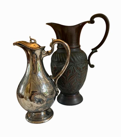 Antique Victorian Repousse Silver Plate Claret Jug/Pitcher with Handle Spout